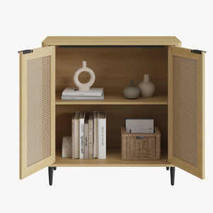 Sideboard Lukhomso 83x80x40 cm Eicheoptik/Rattanoptik [en.casa]