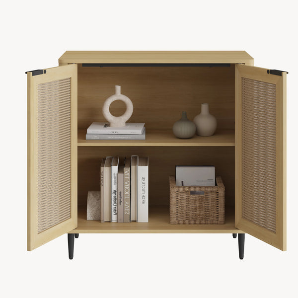 Sideboard Lukhomso 83x80x40 cm Eicheoptik/Rattanoptik [en.casa]