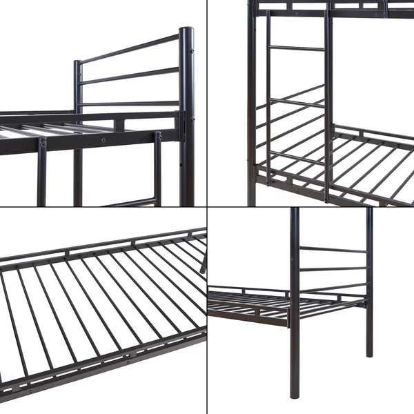 Metall-Etagenbett Bevapis mit 2 Matratzen 90x200 cm Schwarz [en.casa]