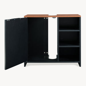 Waschbeckenunterschrank Trond 60x66x30 cm Schwarz/Walnussoptik [en.casa]