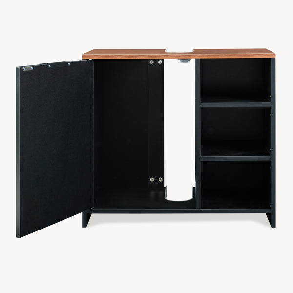 Waschbeckenunterschrank Trond 60x66x30 cm Schwarz/Walnussoptik [en.casa]