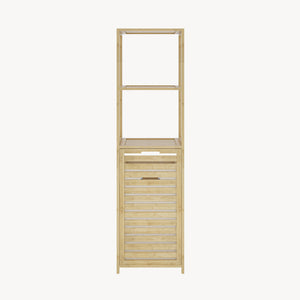 Badregal mit Wäschesammler Anun 130x36x33 cm Bambus Holzfarben [en.casa]