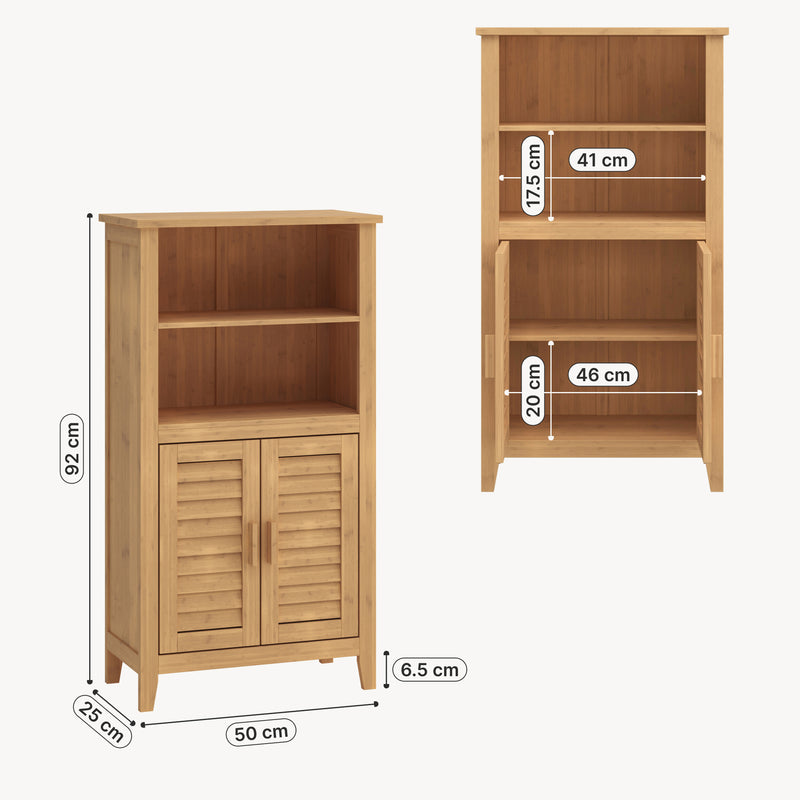 Maßskizze Beistellschrank Rirg 92x50x25 cm Bambus Natur [en.casa]