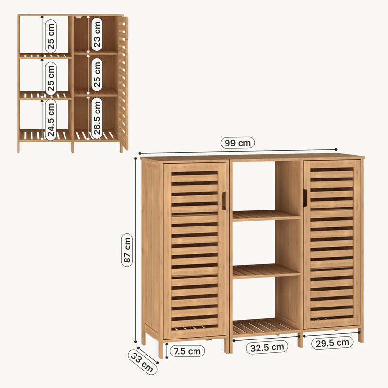 Maßskizze Beistellschrank Hakseri 2-tlg. 87x99x33 cm Bambus Natur [en.casa]