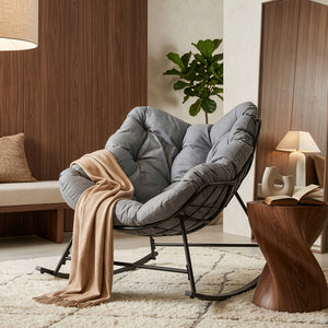 Korb-Schaukelstuhl Villeneuve 85x90x91 cm Schwarz/Grau [en.casa]