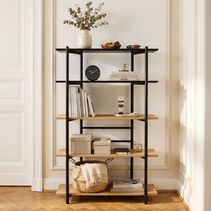 Bücherregal Kappespoo 124x80x35 cm Schwarz/Eicheoptik [en.casa]