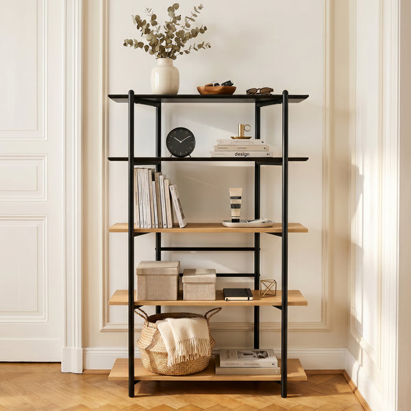 Bücherregal Kappespoo 124x80x35 cm Schwarz/Eicheoptik [en.casa]
