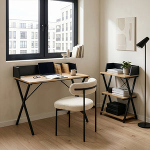 Schreibtisch Kappespoo 84x80x50 cm Schwarz/Eicheoptik [en.casa]