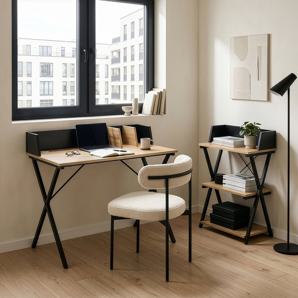 Schreibtisch Kappespoo 84x80x50 cm Schwarz/Eicheoptik [en.casa]