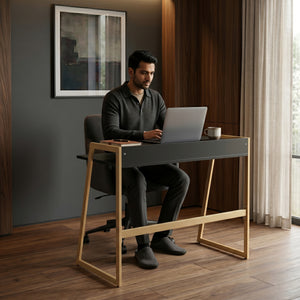 Schreibtisch Kuomi 84x73x47 cm Beige/Dunkelgrau [en.casa]