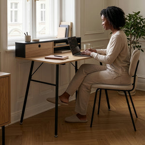 Schreibtisch Var 93x90x50 cm Schwarz/Eicheoptik [en.casa]