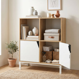 Kommode Kerrköndam 94x76x40 cm Eicheoptik/Weiß [en.casa]