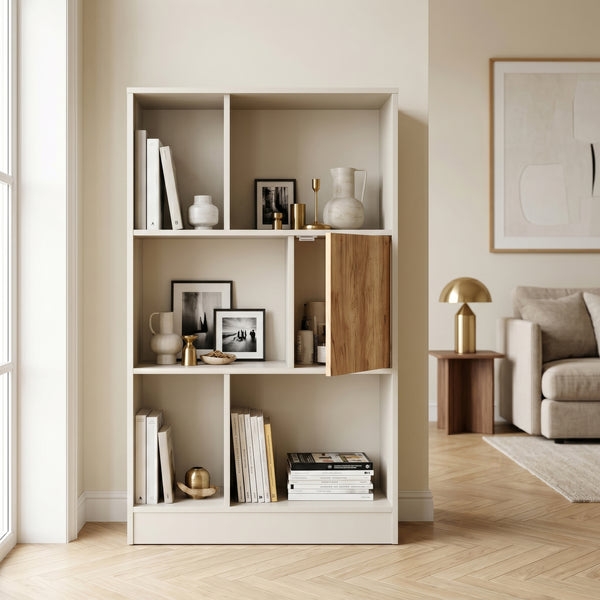 Bücherregal Karena 112x70x30 cm Cremeweiß/Eicheoptik [en.casa]