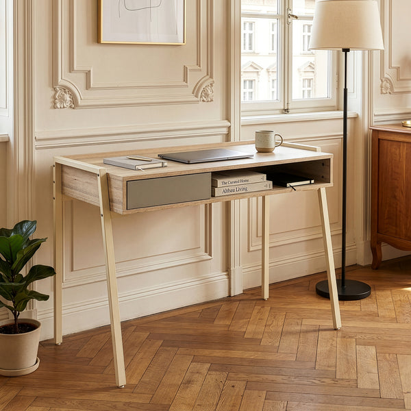 Schreibtisch Boderas 107x55x78 cm Beige/Travertin [en.casa]