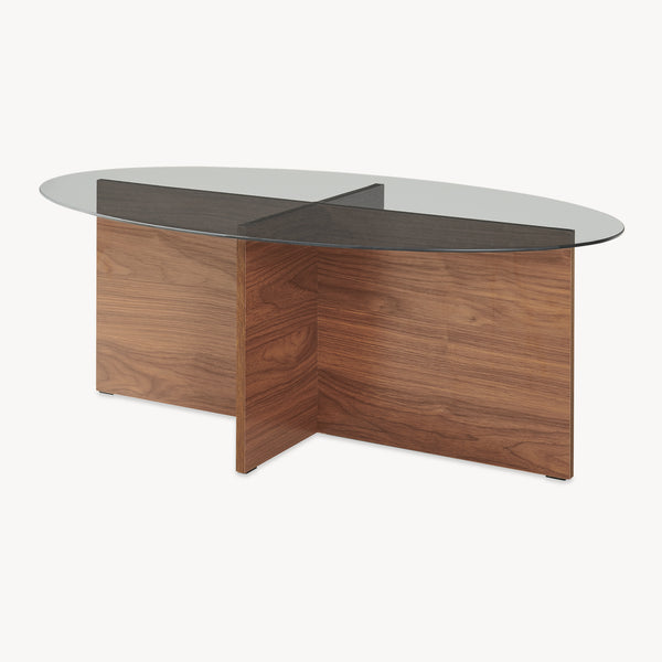 Couchtisch Viroya mit Glasplatte 100x60x36 cm Walnussoptik/Grau [en.casa]
