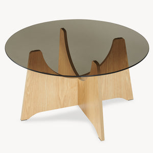 Couchtisch 'Omlar' mit Glasplatte rund Ø70 x 35 cm Eicheoptik / Rauchgrau