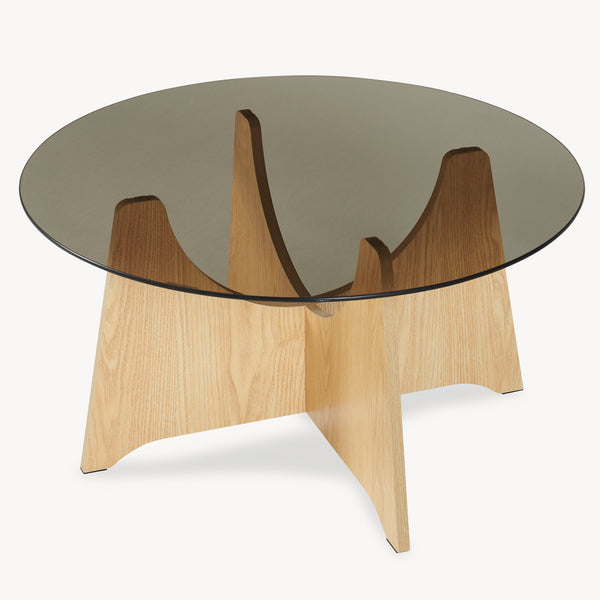 Couchtisch 'Omlar' mit Glasplatte rund Ø70 x 35 cm Eicheoptik / Rauchgrau