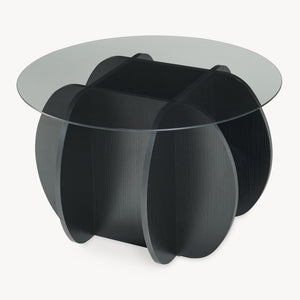 Couchtisch Karhuvandi mit Glasplatte Ø70x40 cm Schwarz/Grau [en.casa]