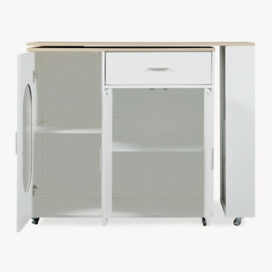 Rollbare Kücheninsel mit drehbarer Arbeitsplatte Kudebola 115x40x94 cm Eicheoptik/Weiß [en.casa]