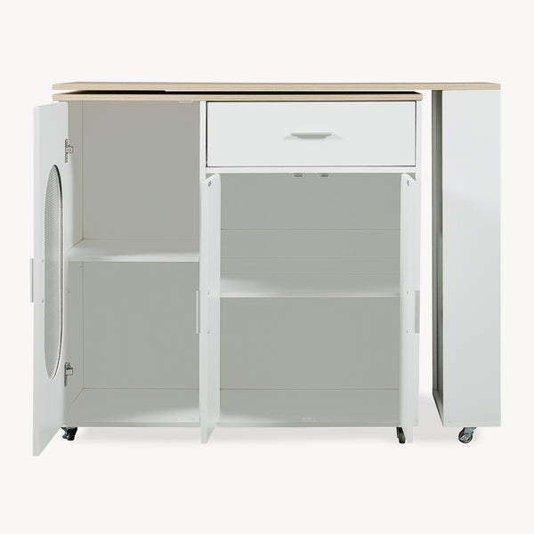 Rollbare Kücheninsel mit drehbarer Arbeitsplatte Kudebola 115x40x94 cm Eicheoptik/Weiß [en.casa]