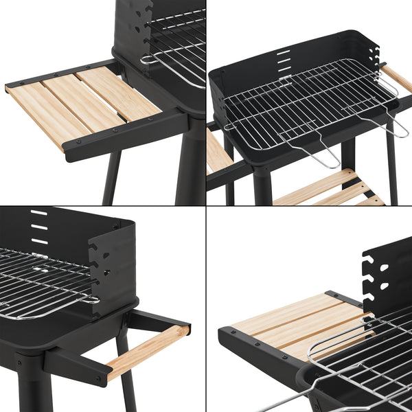 Grillwagen Ari 78x86x30cm Schwarz/Bambus [casa.pro]