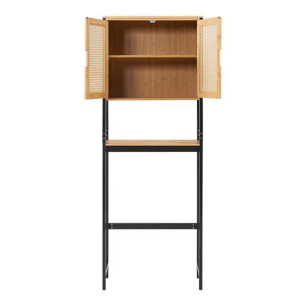Toilettenschrank Tervola 172x63x27 cm Schwarz/Bambus [en.casa]