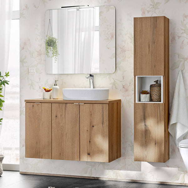 Hochschrank Skelbolu 140x30x25 cm Eichenoptik [en.casa]