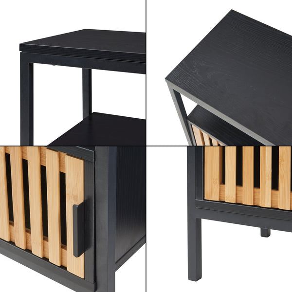 Nachttisch Luniehti 58x40x33 cm Schwarz/Natur [en.casa]