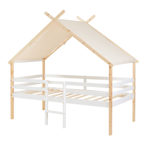 Hausbett Surnadal 90x200 cm Kiefernholz Weiß/Natur [en.casa]