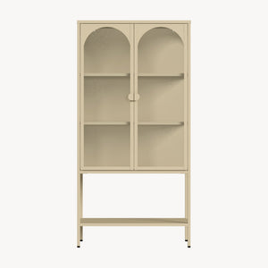 Vitrinenschrank Klippestad Stahl 160x80x35 cm Kamelfarben [en.casa]