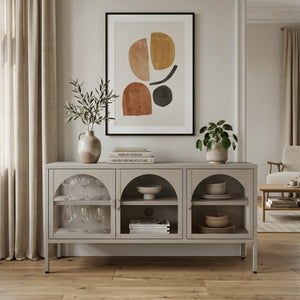 Vitrinen-Sideboard Klippestad Stahl 118x35x55 cm Kamelfarben [en.casa]