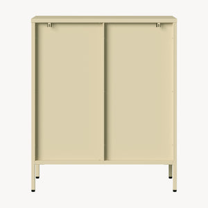 Vitrinen-Sideboard Klippestad Stahl 95x80x35 cm Kamelfarben [en.casa]