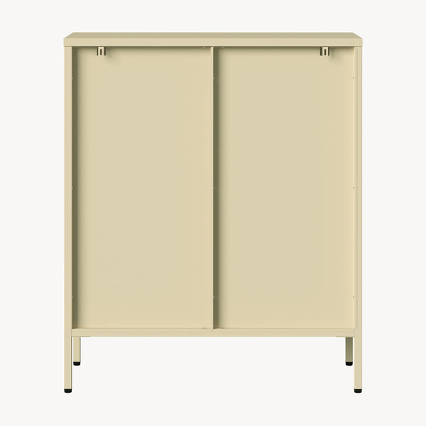 Vitrinen-Sideboard Klippestad Stahl 95x80x35 cm Kamelfarben [en.casa]