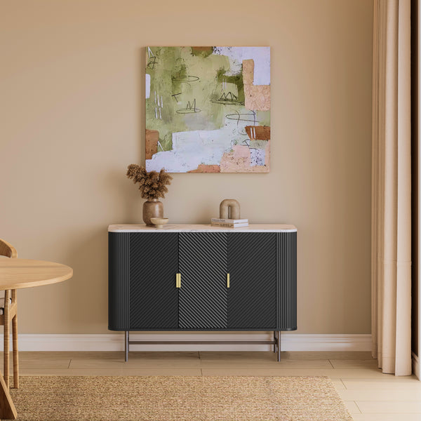 Sideboard Olvehok 110x40x77 cm Schwarz/Marmoroptik, weiß [en.casa]