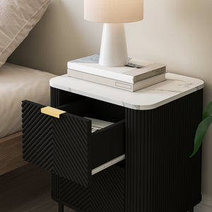 Nachttisch Olvehok 2er Set 55x52x38 cm Schwarz/Marmoroptik, weiß [en.casa]