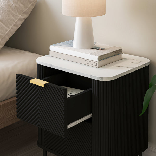 Nachttisch Olvehok 2er Set 55x52x38 cm Schwarz/Marmoroptik, weiß [en.casa]