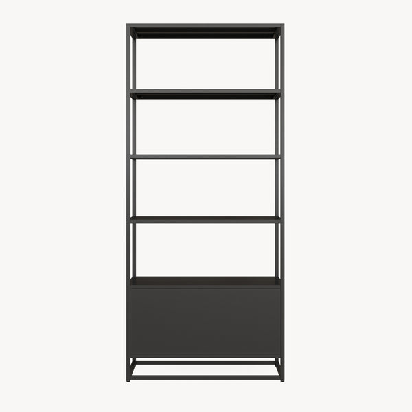 Bücherregal mit Schrank Hailuoto 80x40x180 cm Stahl Schwarz, matt [en.casa]