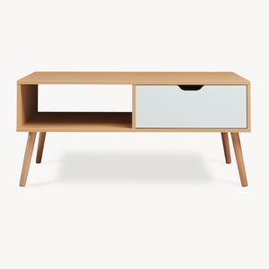 Couchtisch Bordkak mit Schublade 100x48x45 cm Eicheoptik/Weiß [en.casa]