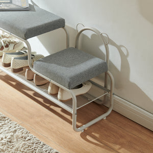 Schuhbank mit Kinderhocker Jässaatka Stahl 100x32x46 cm Grau [en.casa]