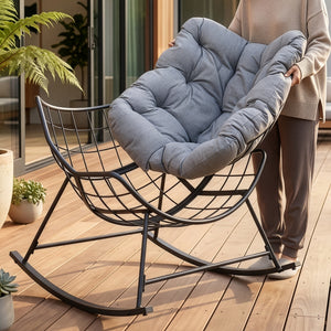 Korb-Schaukelstuhl Villeneuve 85x90x91 cm Schwarz/Grau [en.casa]