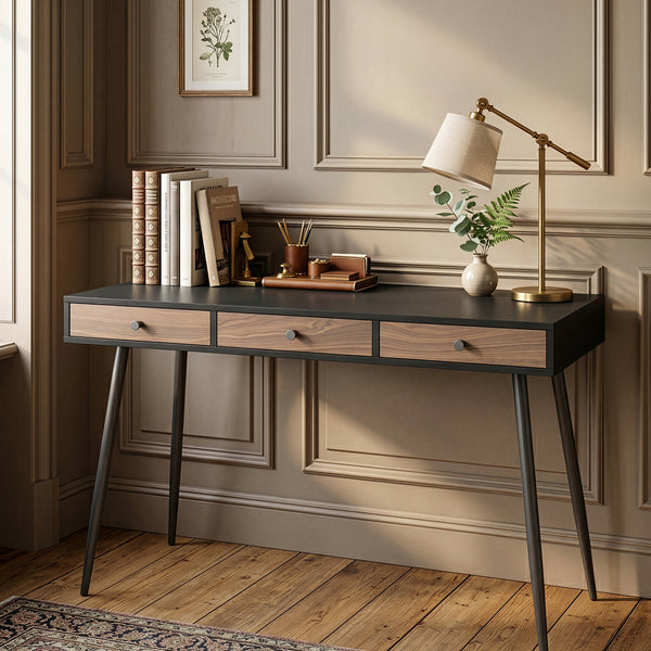 Schreibtisch Tumba 115x48x76 cm Schwarz/Walnussoptik [en.casa]