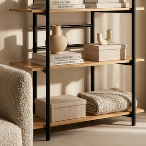 Bücherregal Kappespoo 124x80x35 cm Schwarz/Eicheoptik [en.casa]