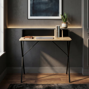 Schreibtisch Kappespoo 84x80x50 cm Schwarz/Eicheoptik [en.casa]