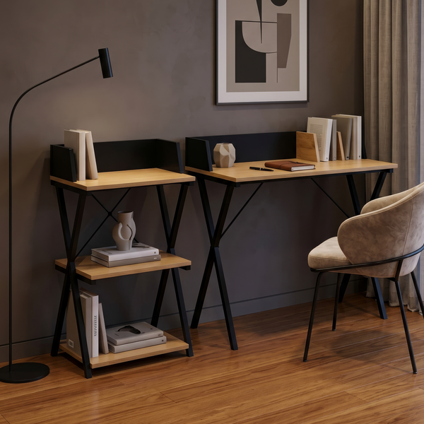Standregal Kappespoo 84x50x30 cm Schwarz/Eicheoptik [en.casa]