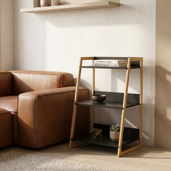 Leiterregal Kuomi 84x53x47 cm Beige/Dunkelgrau [en.casa]