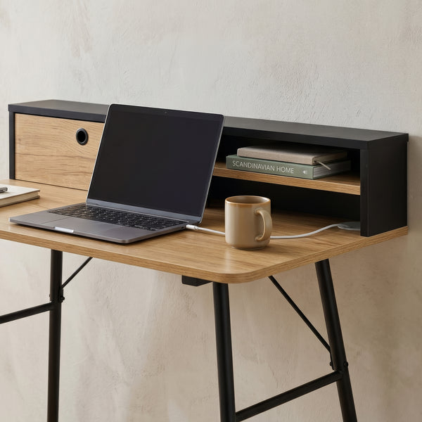 Schreibtisch Var 93x90x50 cm Schwarz/Eicheoptik [en.casa]