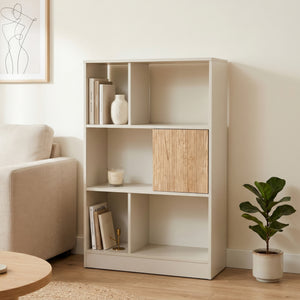 Bücherregal Karena 112x70x30 cm Cremeweiß/Eicheoptik [en.casa]