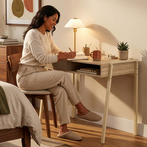 Schreibtisch Boderas 107x55x78 cm Beige/Travertin [en.casa]