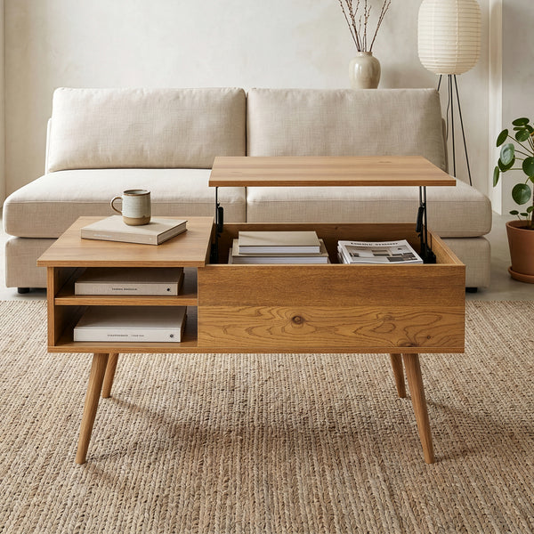Couchtisch Vasdabod mit Liftplatte 96x59x50 cm Eicheoptik [en.casa]