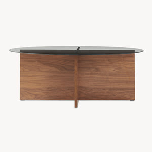 Couchtisch Viroya mit Glasplatte 100x60x36 cm Walnussoptik/Grau [en.casa]